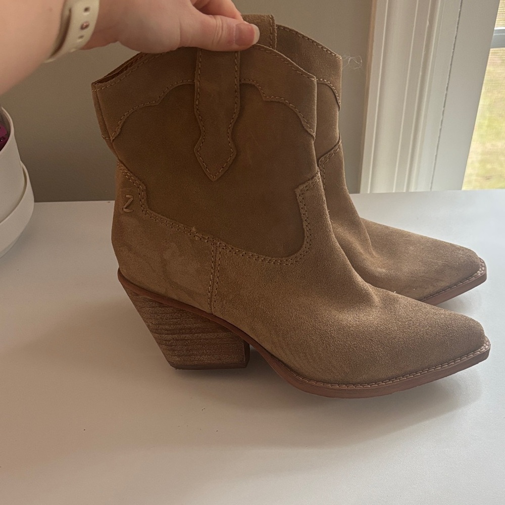 Women's Tan Suede Mini Cowboy Booties